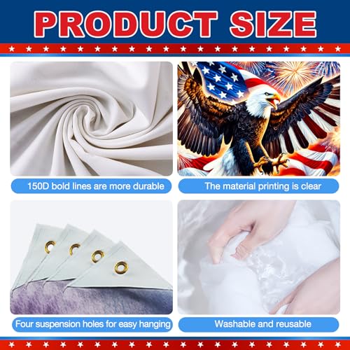 Image of BlissYard Patriotic Eagle Banner 71 x 43 Inches 4th of July Decorations American Flag Fireworks Backdrop for Outdoor Yard Veterans Day Independence Day Memorial Day Party Decor