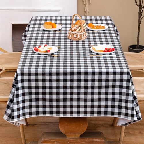 Image of Heavy Duty Vinyl Tablecloth with Flannel Backing Waterproof Oil-Proof Plastic Table Cloth Stain-Resistant Wipeable Rectangle or Square Table Cover for Indoor and Outdoor (Black Checkered, 54x54 Inch)