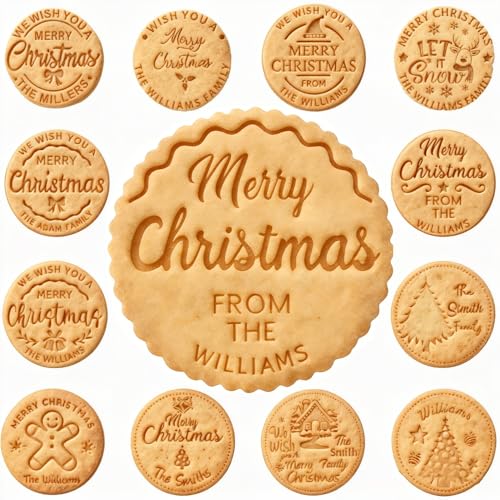 GABSHAIM Personalized Christmas Cookie Stamp with your Family Name Custom Cookies Cutter Christmas Cookies Stamp with Raised Design for Baking 2.68 Inch