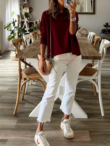 Image of Womens Striped Lightweight Cotton Sweaters Long Sleeve Crew Neck Color Block Casual Knitted Pullover Tops