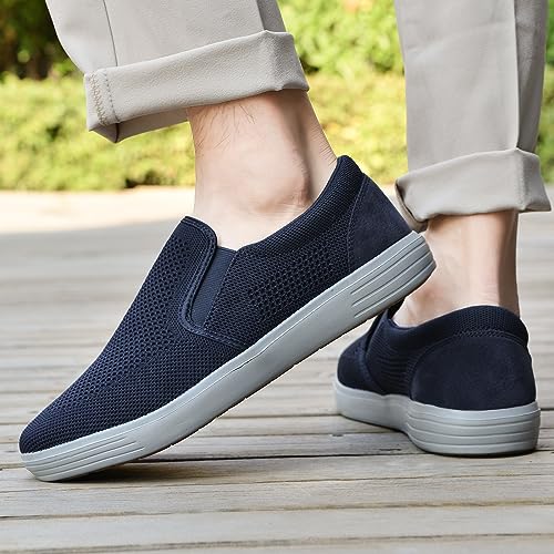 Image of konhill Mens Slip On Loafers Sneakers - Casual Knit Walking Shoes for Men, Lightweight Breathable Memory Foam Boat Shoes, Comfortable Slip-On Driving Loafers for Work Travel Beach