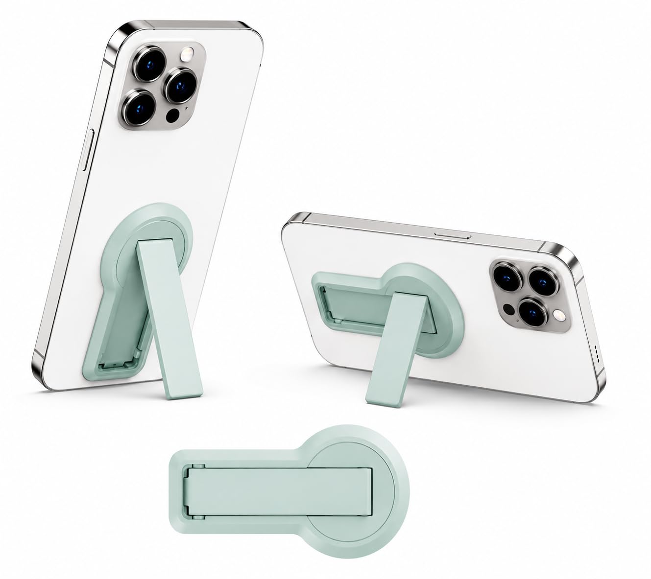 Ultra Thin Mobile Phone Holder, Adjustable Angle Mini Alloy Kickstand Portable Phone Stand Foldable Horizontal/Vertical Desk Stand Holder (Mint Green)-image-25