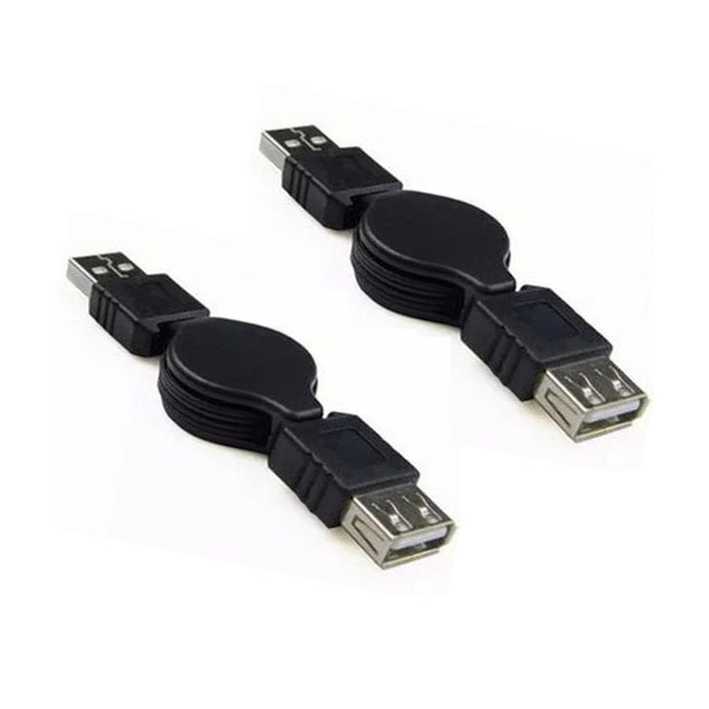 Men's Black 2Pcs Usb 2.0 A To A Fe Extension Retractable Cable Cord