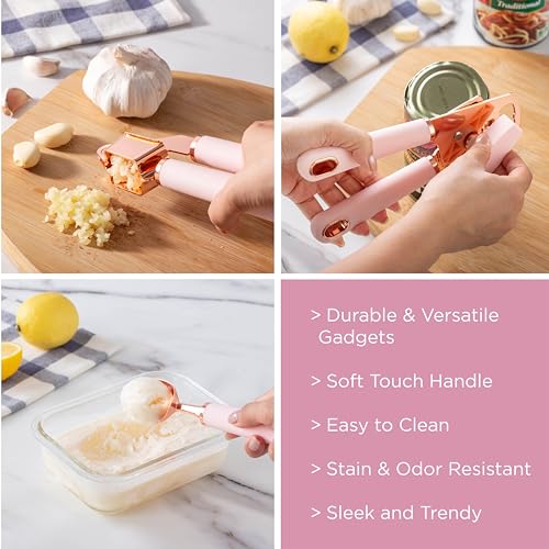 Image of COOK With COLOR 7 Pc Kitchen Gadget Set Copper Coated Stainless Steel Utensils with Soft Touch Pink Handles