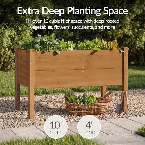 Image of Best Choice Products 48 inch x 24 inch x 30 inch Raised Garden Bed with Extra Deep 16 inch Depth, Elevated Wood Planter Box Stand for Backyard, Patio, Balcony, Natural Fir Wood - Acorn Brown