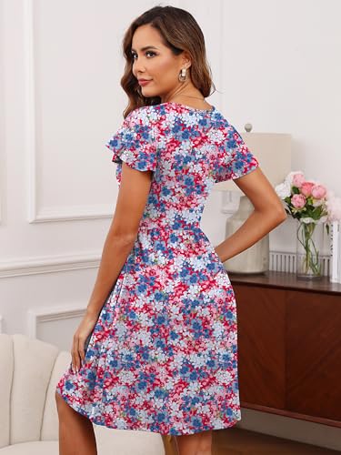 Image of Heymoments Women's Ruffle Sleeve V Neck Swing Sundress Summer Casual A-Line Midi Dress with Pockets S-2XL