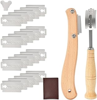 2 Pcs Couteau à Pâte à Bois avec 20 Acier Inoxydable Lames,1 Tournevis,1 Lame a Pain Housse De Protection en Cuir(Couteau de Boulanger,Lame a Pain Boulanger,Rasoir à Pain) pour Faire et Couper le Pain