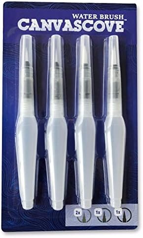CanvasCove Water Brush Pen for Watercolor Painting, Lettering, Calligraphy Ink, WaterColor Pencil & Markers - Water brush set Comes With Flat Barrels & 4 Nylon Tips (2xFine/1xMedium/1xBroad)