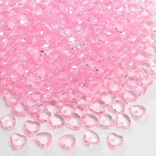 YIEUR Lot de 600 cœur rose cristaux confettis décoratifs, 12mm Coeur Cristal diamant en plastique pour mariage table décoration(rose -12mm)