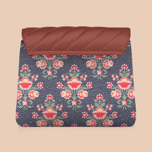 Image of ZOUK Mughal Garden Printed Vegan Leather Black Flap Closure Beyond Basic Sling Bag For Women's Girls