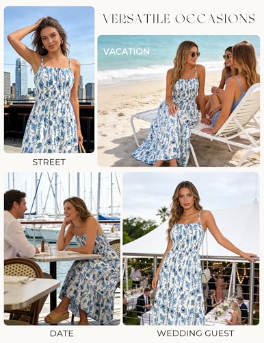 GRACE KARIN Summer Dresses for Women 2026 Vacation,Smocked Floral Maxi Dress,Boho Beach Sundress with Pocket Fashion Clothing - Image 3
