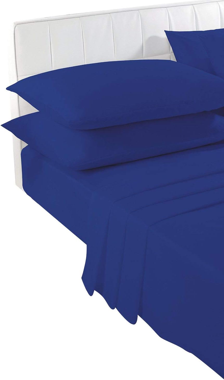 voice 7 Royal Blue Single FLAT Bed Sheet Plain Dyed Poly Cotton