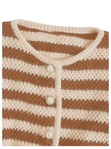 MakeMeChic Women's Striped Cardigan Sweaters Fall Trendy Long Sleeve Button Down Knit Lightweight Cropped Cardigan3