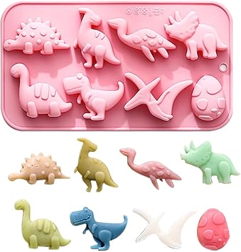 Dinosaur Silicone Chocolate Mold Gummy Dinosaurs Candy Molds 8 Grids Dinosaur Mold T-Rex Stegosaurus Triceratops Non-Stick Jello Molds For Cake Topper Decoration