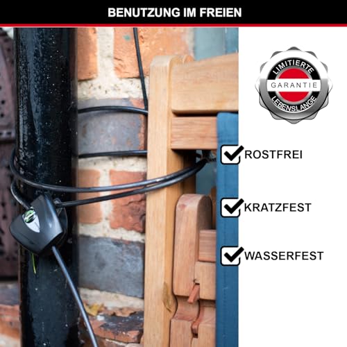 Foto von Master Lock Kabel Phyton zur Diebstahlsicherung mit Schlüsselschloss für Fahrräder - bis 180 cm längenverstellbar 8417DPRO Schwarz