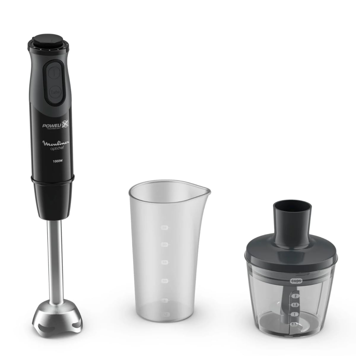 Moulinex Pied mixeur plongeant Optichef DD641810 Noir - 1000W, 10 vitesses, Hachoir de 500 ml, Verre doseur de 800 ml, antiéclaboussures