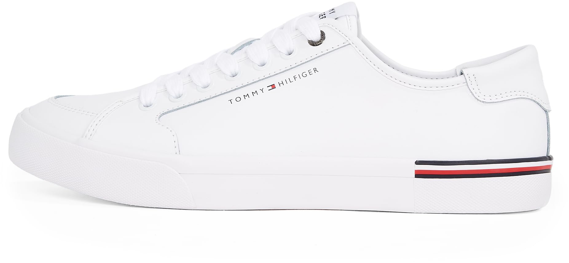 Tommy Hilfiger Men’s Core Corporate Leather Low Top Vulcanised Trainers, White (White), 10.5