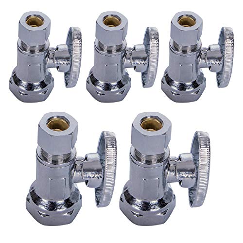 Image of Midline Valve 82138QS-OM-5 Water Supply Stop Valve with Quarter Turn Wheel; One Piece Design; Straight Shut-off for Toilet, Sink, Dishwasher; 3 /8 in. FIP x 3 /8 in. COMP; Chrome Plated Brass (5 Pack)