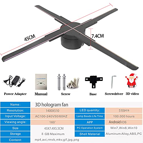 3D-Hologram-FanHologram-Fan-Projector-Screwless-Led-Lights-with-App-and-WiFi-Remote-Control-and-Bluetooth-HD-LED-20001444PX-Resolution-for-Bar-Shop-Halloween-Christmas-177-inches-WiFiAPP