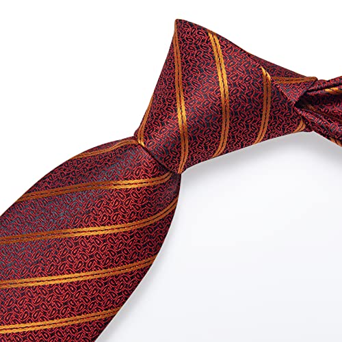 Image of DiBanGu Striped Tie Set for Men Silk Woven Plaid Necktie and Pocket Square Cufflinks Business Wedding