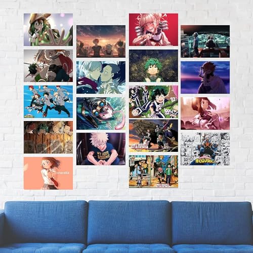 Image of ATEVON My Hero Academia Anime Wall Poster Set - Pack of 18 Unframed 6x4 Inch Prints Featuring Izuku Midoriya Shoto Todoroki Bakugo Ochaco and More | Anime Wall Collage Kit for Bedroom Dorm Decor