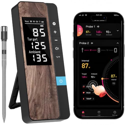Image of Wireless Meat Thermometer Digital, 1 Probe Bluetooth Thermometer | Smart App & Standalone Display Base, NIST ±0.5F, Instant Read LCD, BBQ Smoker Grill Oven, Brisket Steak Turkey Pork