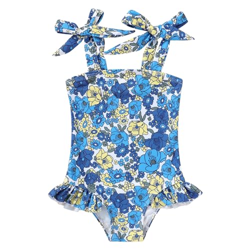 Image of YOUNGER TREE Toddler Swimsuit Girl Color Block Stripe One-Piece Swimwear Baby Girl Bathing Suits