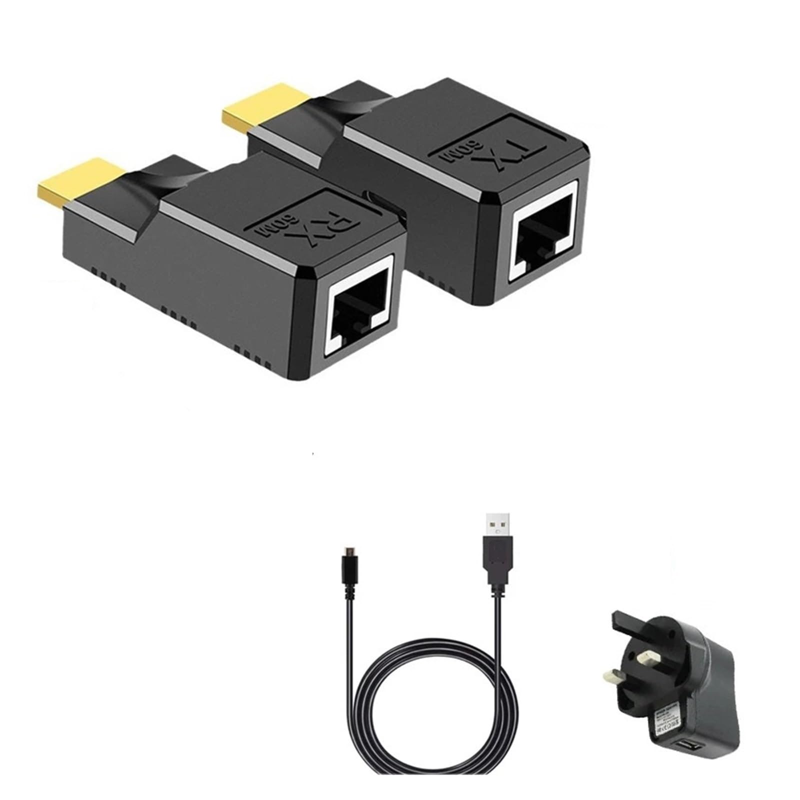 HDMI Extender 60M Over Cat5e/6/7 Cable 1080P To RJ45 Converter Ethernet For PC Laptop PS4 PS5 HDTV(UK power adapter)