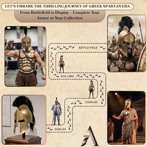 Image of AnNafi Agamemnon Helmet, Medieval Armor King Leonidas Greek Spartan Helmet, 300 Roman Knight Helm, Ancient Wearable For Adult Helmets Reenactment SCA LARP Cosplay Men Halloween & Drama Costumes