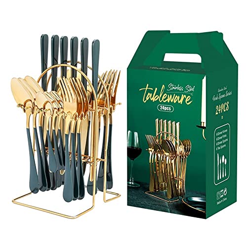 Ensemble de couverts 24 pièces acier inoxydable vert pour table et cuisine