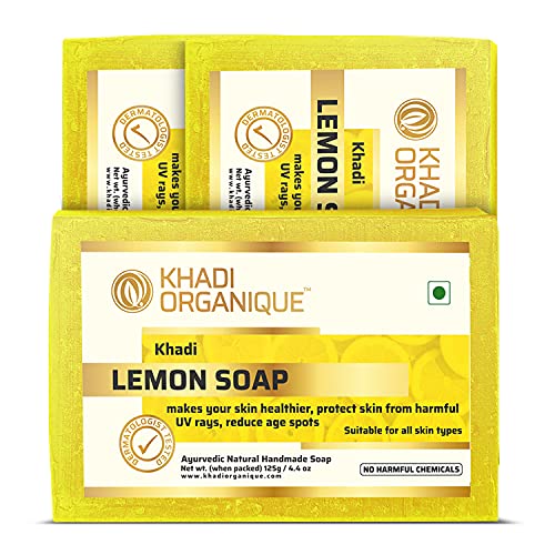 Image of Khadi Organique Lemon Soap | Herbal Bathing Soap for Healthy Skin | Natural Soap with Essential Oils | Suitable for All Skin Types | Pack of 3