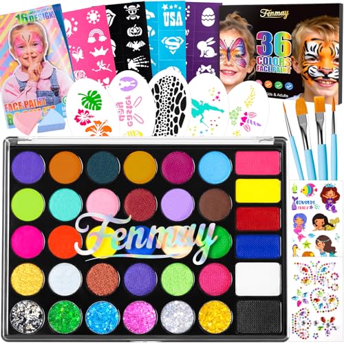 Face Painting Kit for Kids, 36 Colors XL Face Paint Makeup Palette, Non-Toxic and Hypoallergenic| with Stencils, Book, Easy to Use and Safe for Kids, Fun for Halloween, Party, School Event