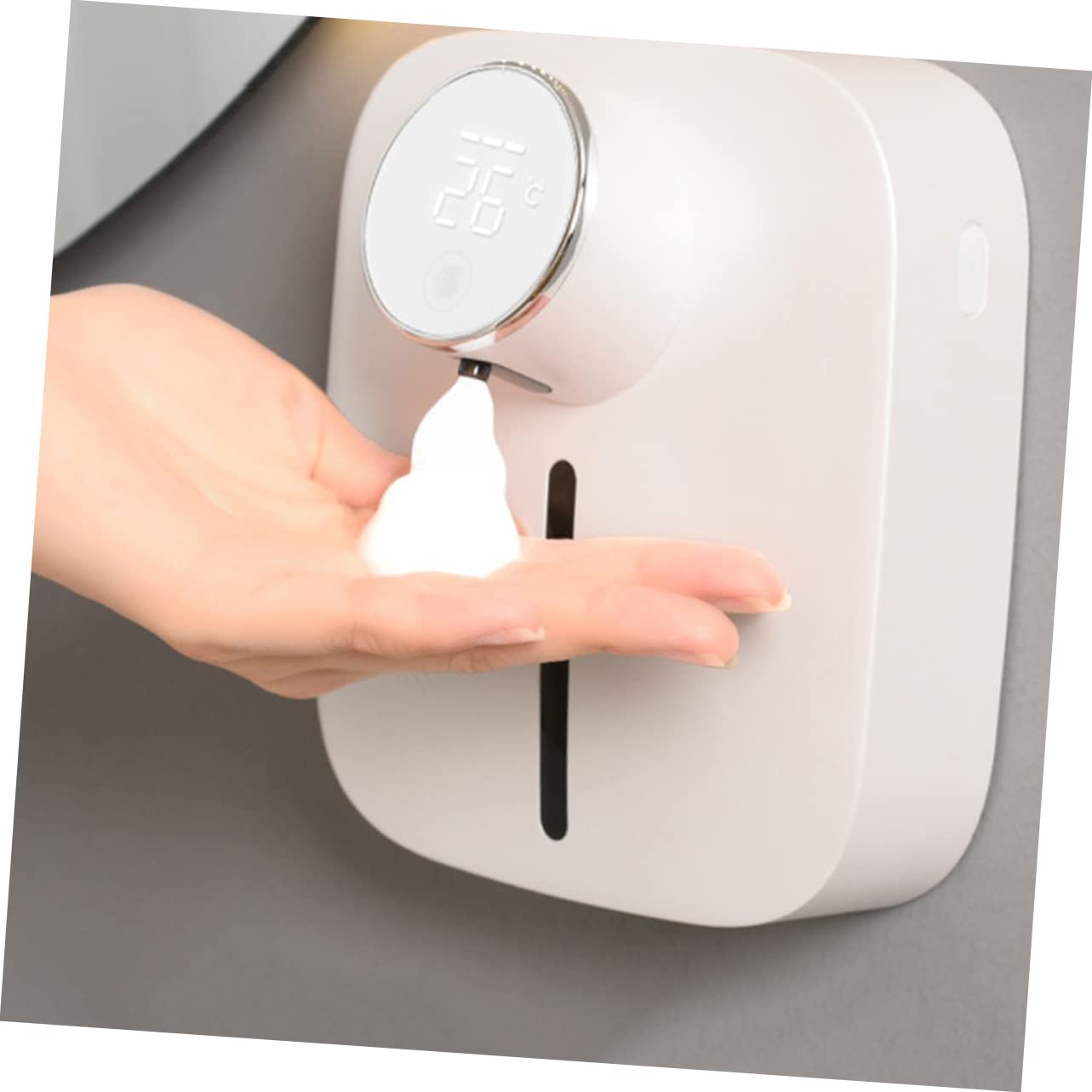 HOMSFOU Automatischer Seifenspender Kleiner Seifenspender Wiederaufladbarer Wandmontierter Schaumspender Schaumseife Berührungslos Wandseifenspender USB X101 Weiß Abs