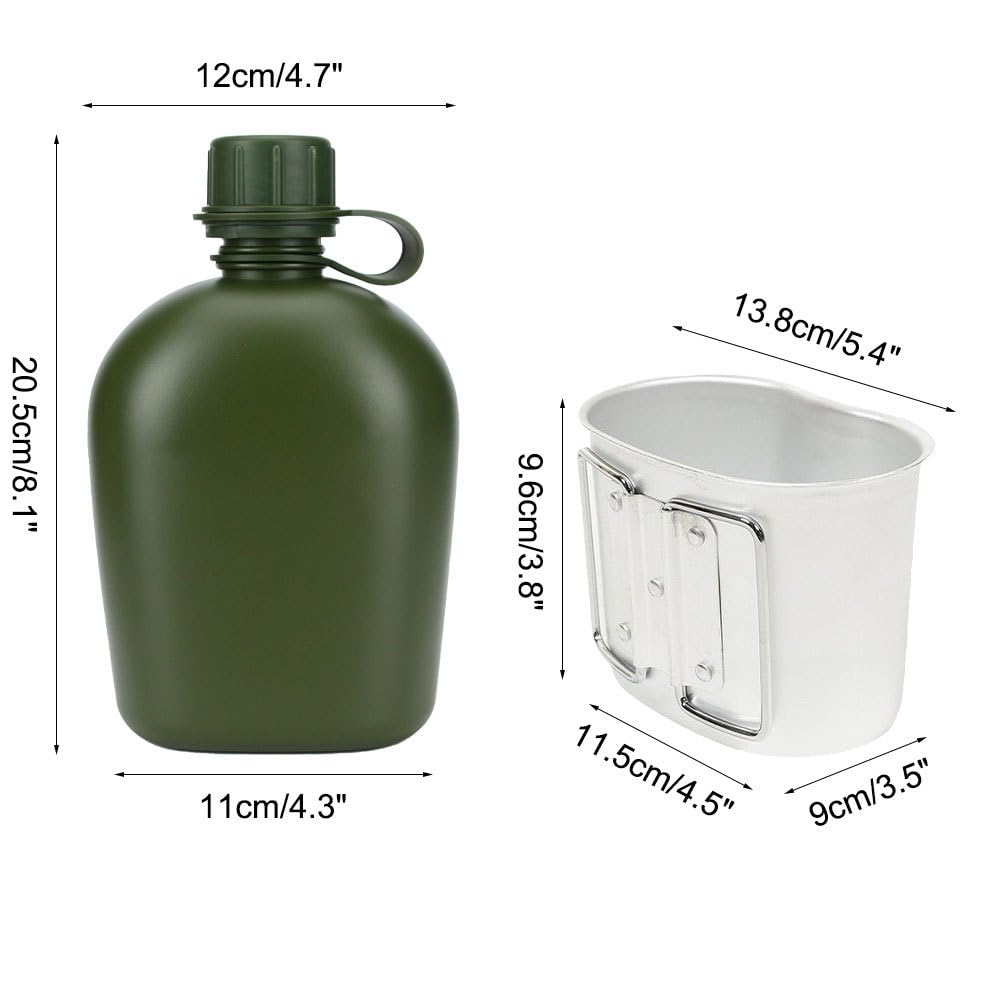 borraccia da campeggio, Set di borracce in alluminio, bollitore for acqua portatile da 4 litri(Army Green)