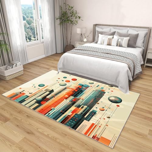 Tapis géométrie gratte-ciels pour éviter les glissades, tapis lavable orange 180x270 cm