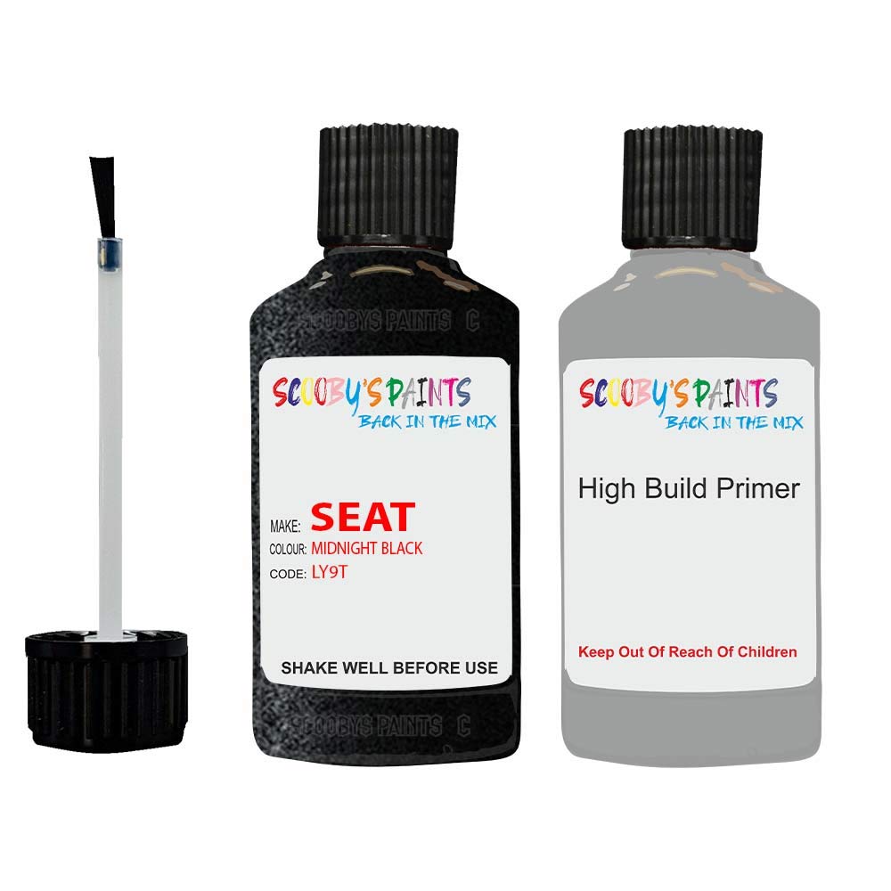 Scoobys Paints Back In The Mix Midnight Black Ly9t Car Touch Up Paint Compatible With Seat Black - Car Paint Touch Up Midnight Black Ly9t With Anti Rust Grey Primer