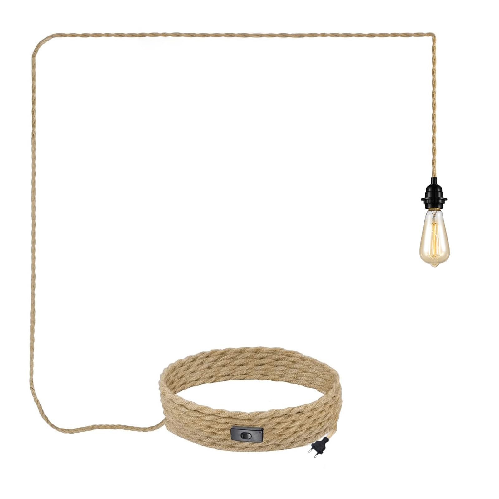 JZCDR Hanfseil Pendelleuchte Gold mit Secker 5m Textilkabel
