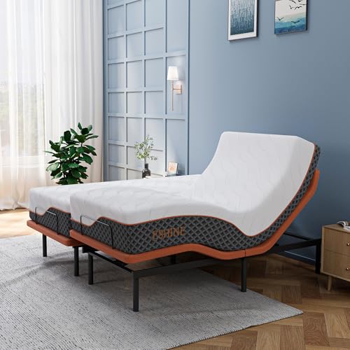 Image of ESHINE Split King Adjustable Bed Frame 12 inch Hybrid Matt with Dual USB | Bed Base, Lumbar Support, Head-Pillow-Tillt, Zero Gravity, Wireless Remote, Smart App, Under Bed Light, 6000 Series