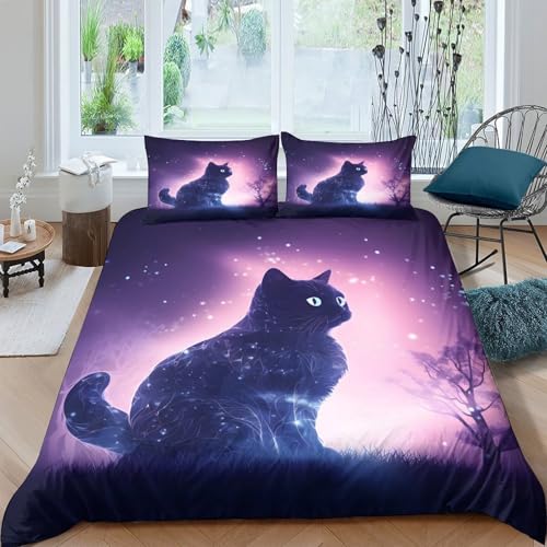 Housse de couette 220x240 chat 3D parure lit microfire 3 pièces - 4