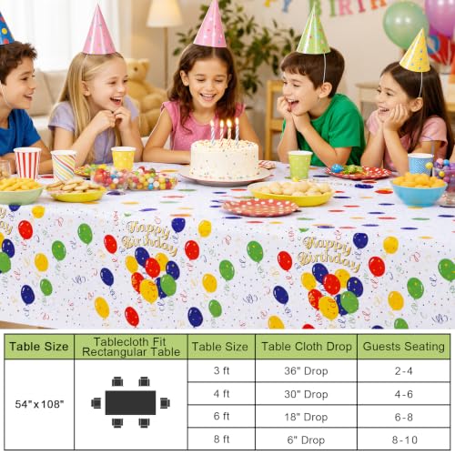 Image of Smiry Disposable Table Cloth - 6 Pack, 54 x 108 Inch Waterproof Rectangle Tablecloths for Parties, Decorative Plastic Table Cover, Leakproof & Sturdy, Colorful Balloons