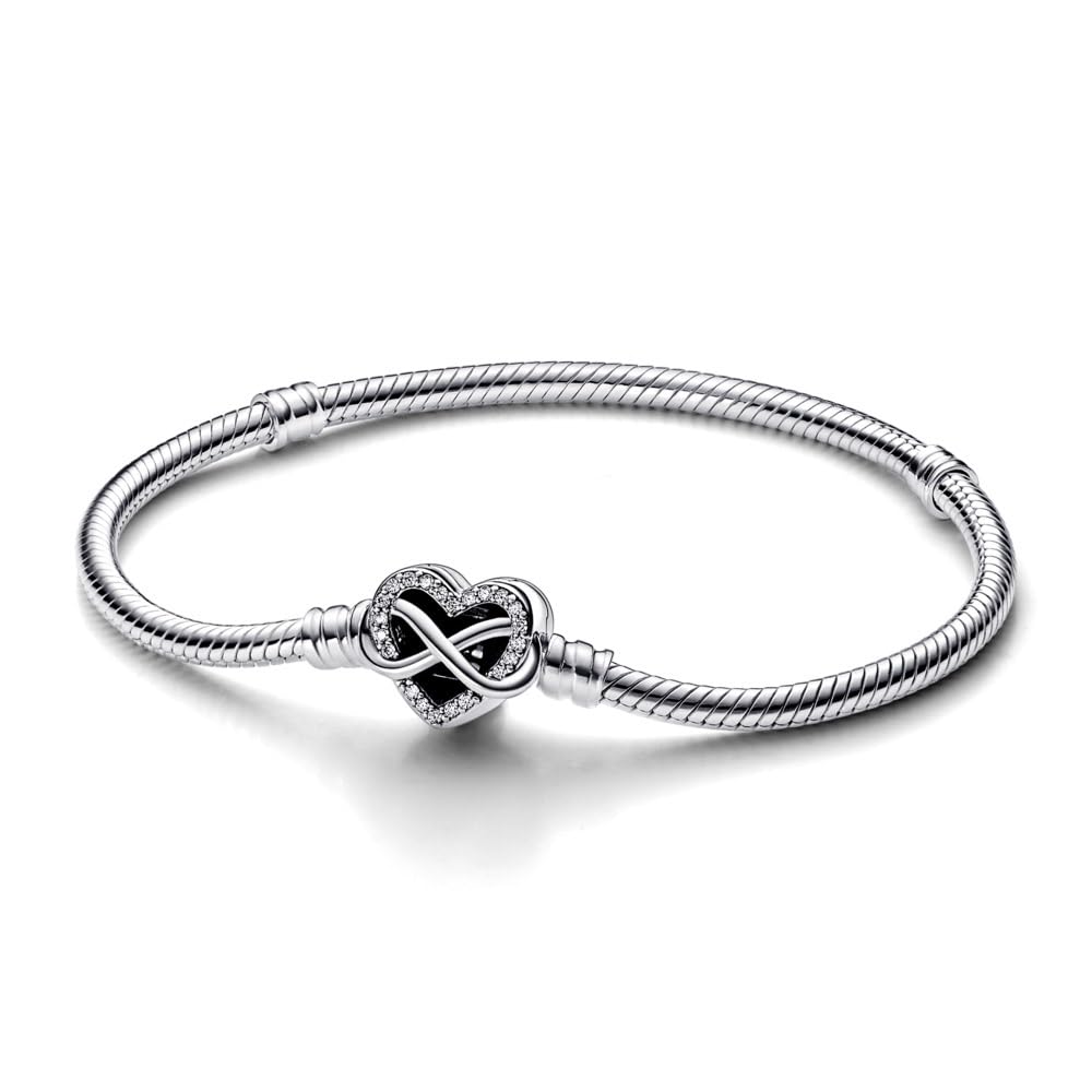 Pandora Moments Schlangenketten-Armband, Sterlingsilber, mit Ewigkeits-Herzverschluss mit klarem Cubic Zirkonia