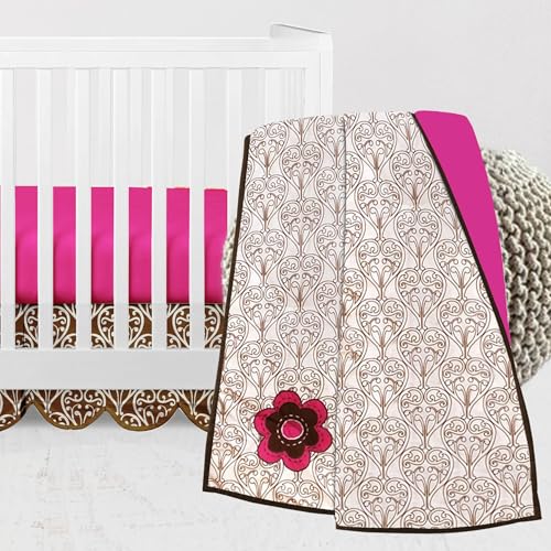 Bacati - Damask Pink Fuschia Chocolate 3 pc Crib Bedding Set