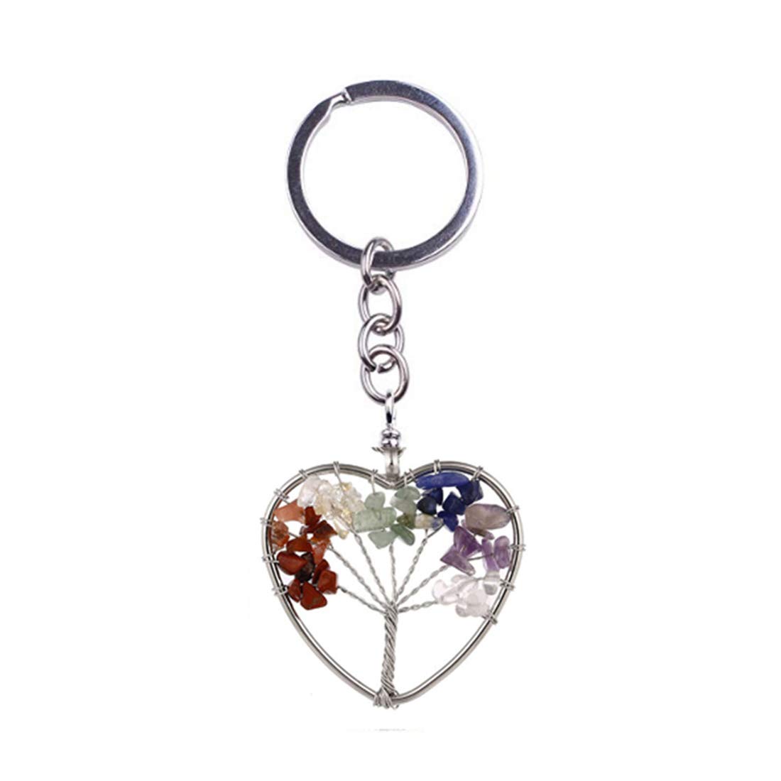 Tree of Life Keychain Natural Crystal Stone Handmade DIY Keychain Charm Pendant Necklace, alloy Stone