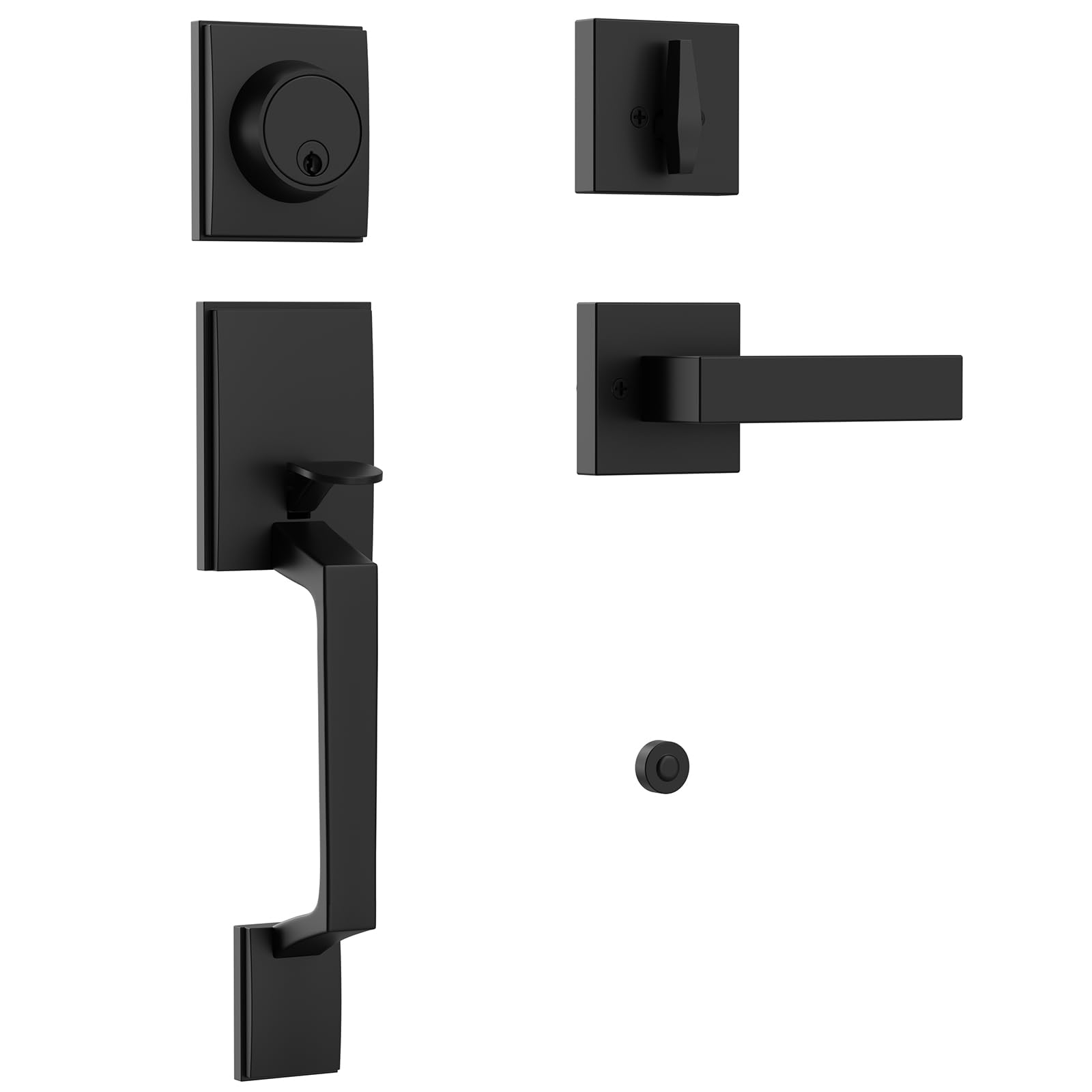 Front Door Lock Handle and Deadbolt Set, Matte Black Exterior Door Handle with Deadbolt L…