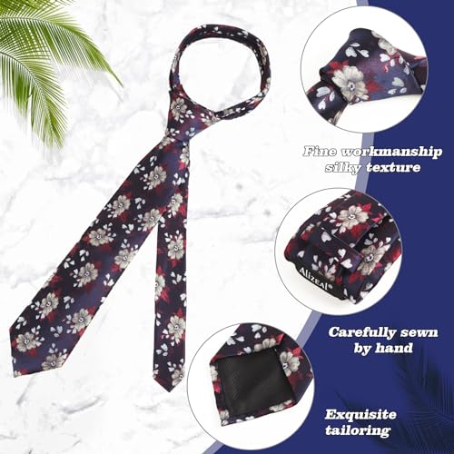 Image of Alizeal Mens 3.15'' Natural Flower Pattern Tie with Floral Pocket Square Set