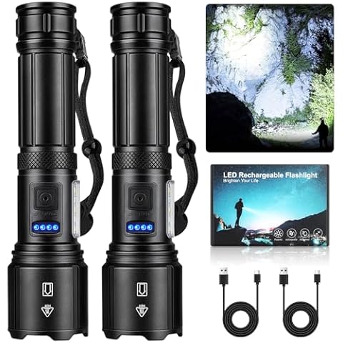 Rechargeable LED Flashlights High Lumens, 990,000 Lumens Super Bright Flashlight 7 Modes w/COB Work Light, Powerful Flash Light for Outdoor Emergency Hiking Camping Cover