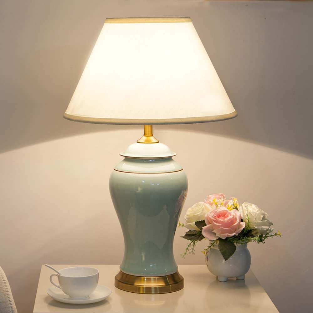 Lampade da tavolo Lampada da tavolo in ceramica con decorazione ciano Lampada da comodino camera da letto moderna e semplice Lampada da tavolo cinese per lampada da tavolo comodino da scrivania