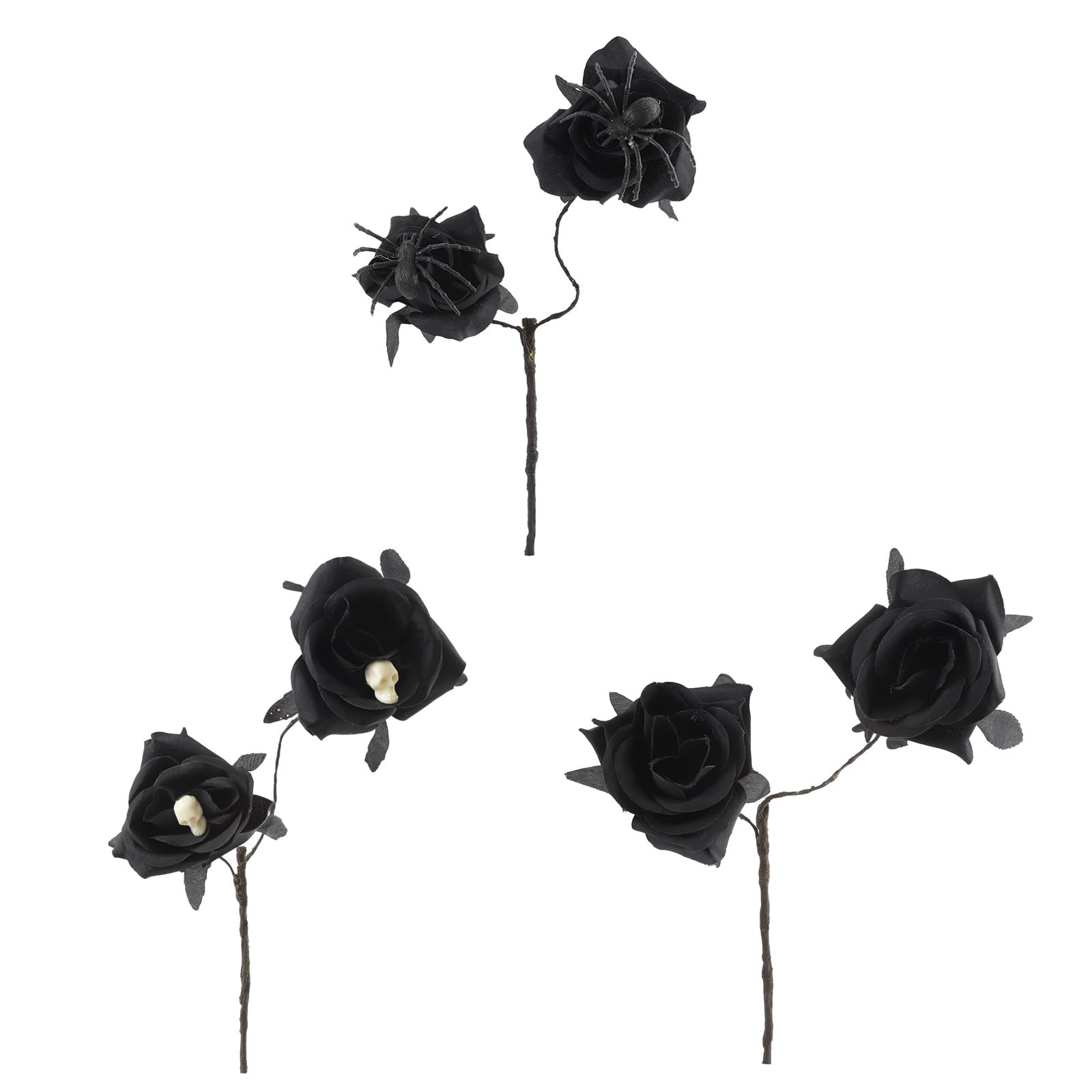Piceioep 3Pcs Realistic Artificial Rose Flower with Arachnid for Party Table Centerpieces Halloween Flower Arrangement Silk Cloth Fraudulent Roses