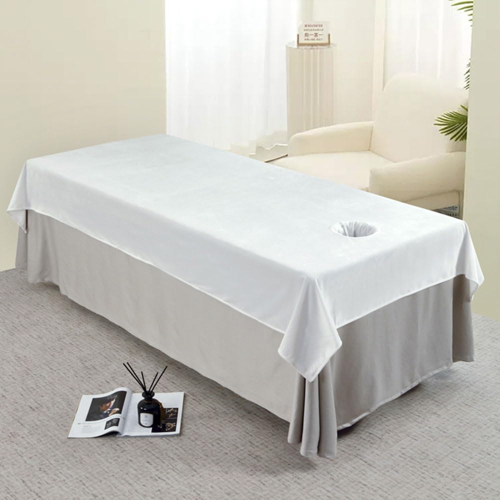 Morbuy Serviette Table de Massage, Super Doux Drap Table de Massage avec Trou Réutilisable Lavable Serviette, Housse de Table Cil pour Spa Beauté et Salon du Visage (Blanc,230x120cm)