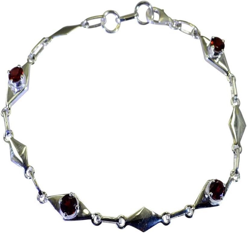 Real Garnet 925 Sterling Silver Bracelets for Girls Link Style Astrological L 6.5 to 8 Inch
